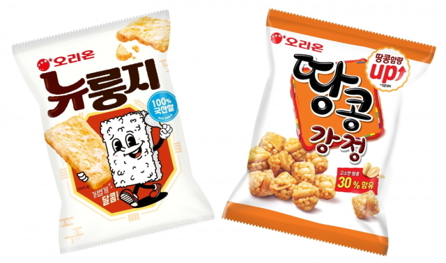 오리온 뉴룽지(왼쪽)과 땅콩강정(오른)./오리온