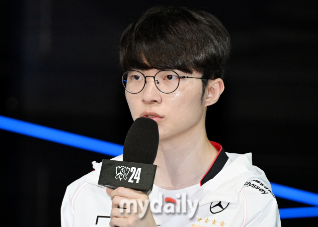 2024 LoL 월드 챔피언십 LCK 대표팀 미디어데이에 참가한 T1 페이커 이상혁. /마이데일리 송일섭 기자