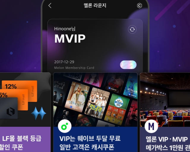 멜론은 VIP 고객을 대상으로 멤버십 서비스와 무료 스트리밍을 즐길 수 있는 리워드 프로그램을 제공하고 있다./멜론